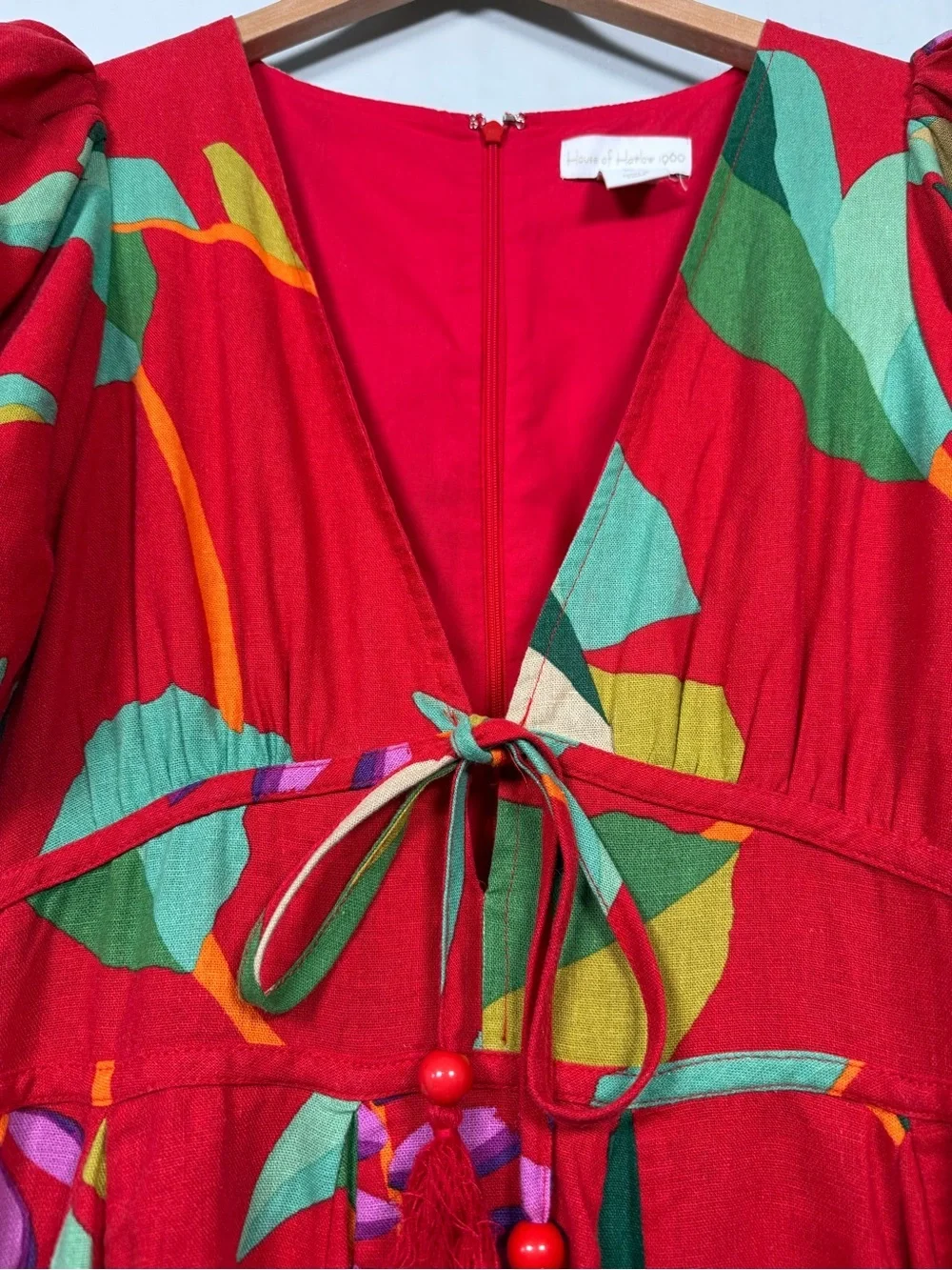 House of Harlow 1960 Red Floral Fit & Flare Puff Sleeve Mini Dress, Size 6